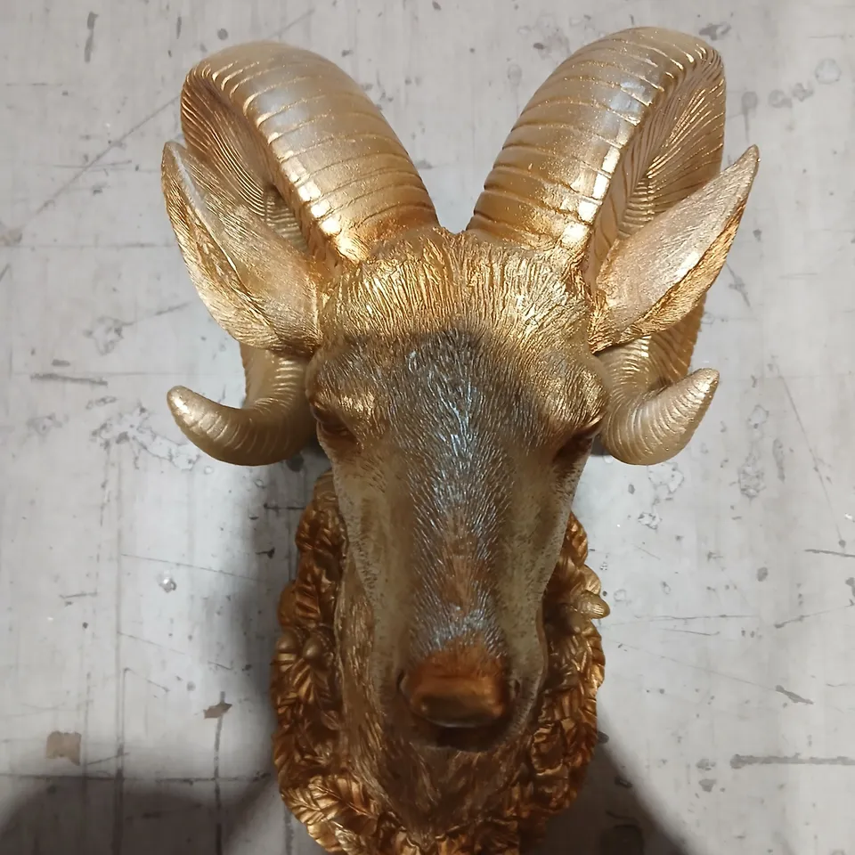TWO GISELA GRAHAM GOLD-TONED RAM HEAD BUST ORNAMENT – HOME DECOR