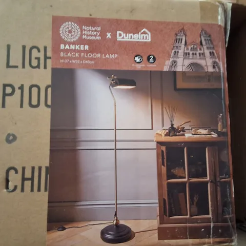 BOXED NATURAL HISTORY MUSEUM X DUNELM BANKER BLACK FLOOR LAMP – 187CM TALL