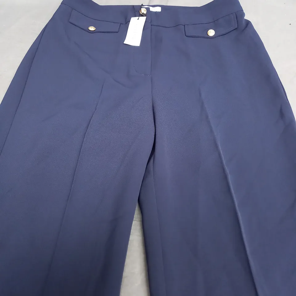 WALLIS PETITE MILTARY BUTTON TAB KICKFLARE TROUSERS IN NAVY - SIZE 12