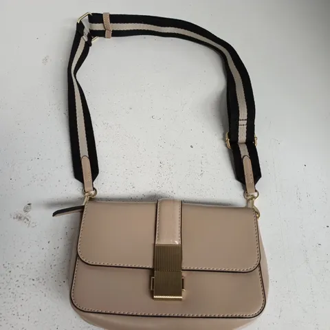 M&S COLLECTION BEIGE SHOULDER BAG WITH STRIPED STRAP
