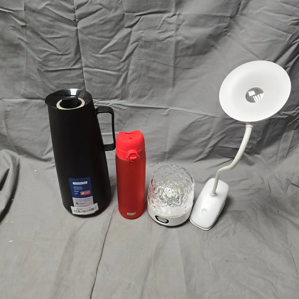 LARGE BOX OF APPROX 10 ASSORTED HOUSEHOLD PRODUCTS TO INCLUDE - BOTTLE - THERMAL CARAFE - LIGHT - ETC