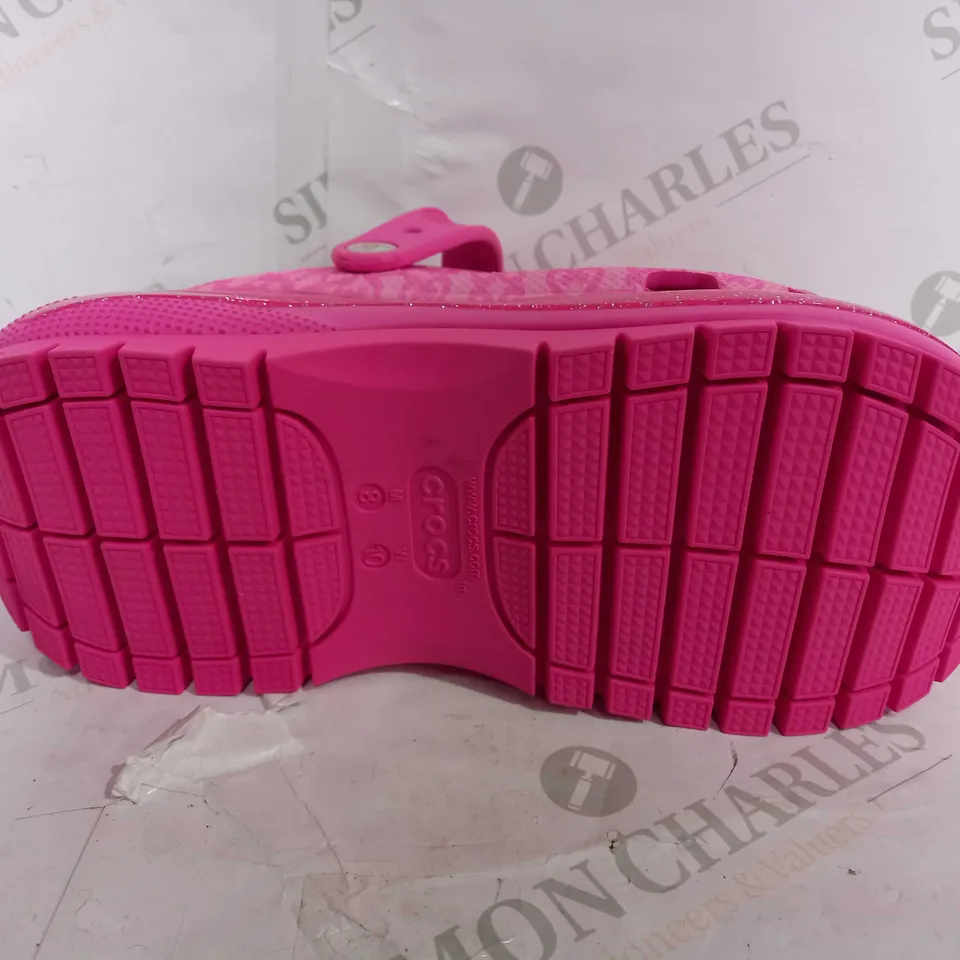 PAIR OF BARBIE THEMED PLATFORMS CROCS - PINK - SIZE M8/W10