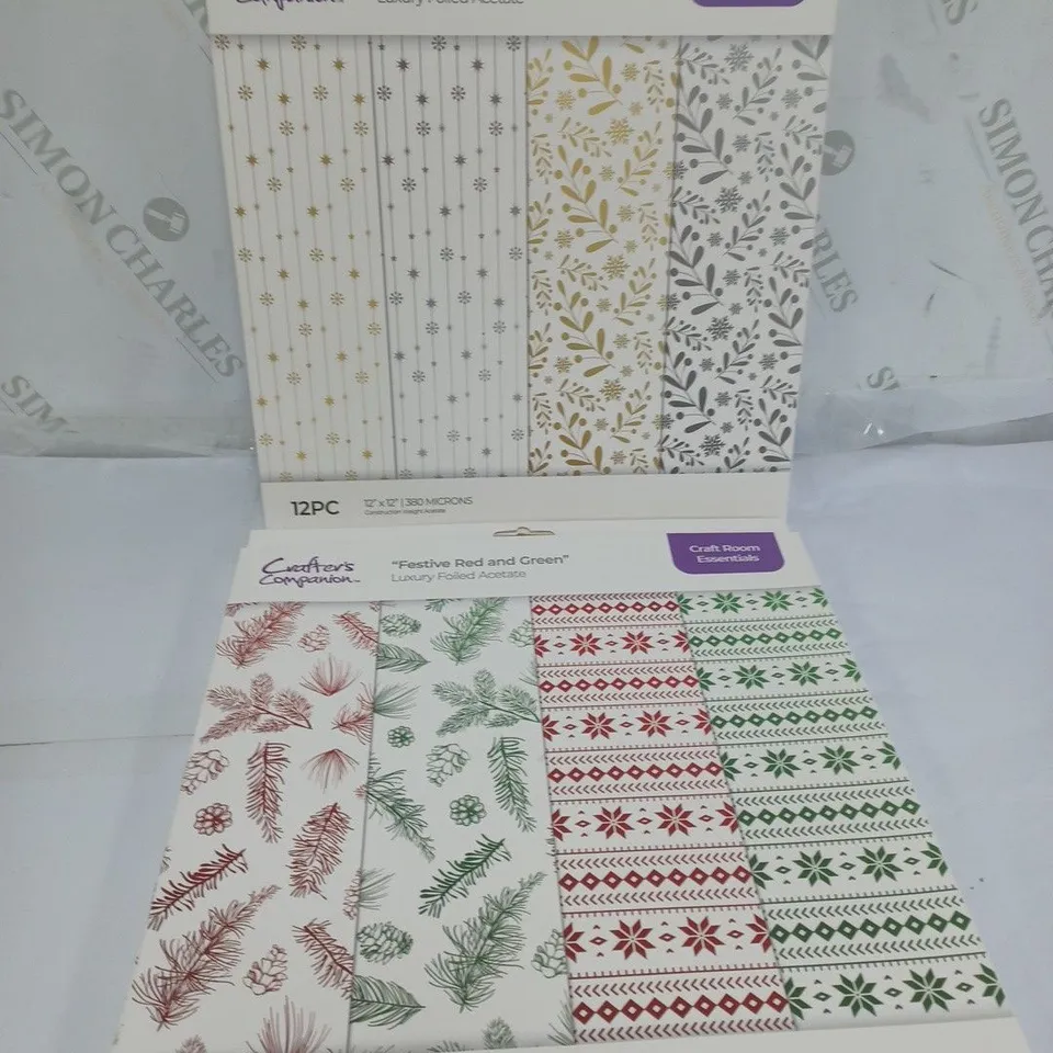 LOT OF 4 PACKS CRAFTER'S COMPANIONS LUXURY FOILED ACETATE FESTIVE RED & GREEN AND FESTIVE GOLD & SILVER
