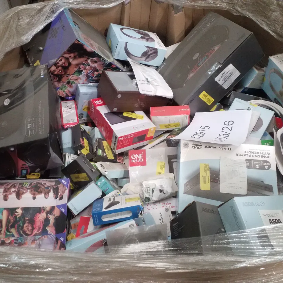 PALLET CONTAINING ASSORTED EPSON ECOTANK ET-1810, CANON PIXMA TS3350 PRINTER, PARTY SPEAKER, AERIAL, BLUETOOTH CD BOOMBOX & DVD PLAYER   WITH HDMI FUNCTION