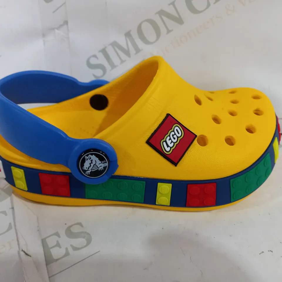 PAIR OF CROCS LEGO THEMED SHOES - YELLOW/MULTICOLOUR - SIZE C 8/9