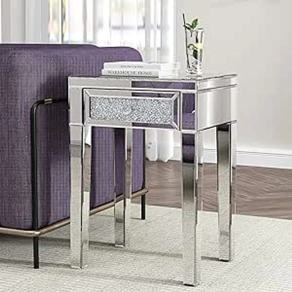 BOXED MIRRORED END TABLE WITH DRAWER, 41.5 × 32 × 60 CM