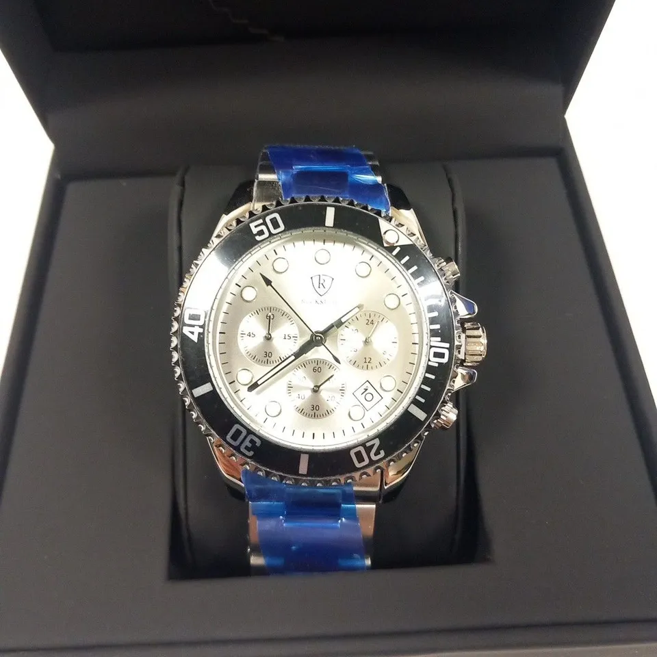 MENS RUCKSTUHL CHRONOGRAPH 8829 WATCH – WHITE DIAL - STAINLESS STEEL STRAP – 3ATM WATER RESISTANT – DATE FUNCTION