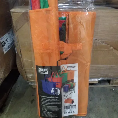 PALLET CONTAINING APPROXIMATELY 12 BOXES OF 20 REUSABLE SHOPPING TROLLEY BAGS PACKS