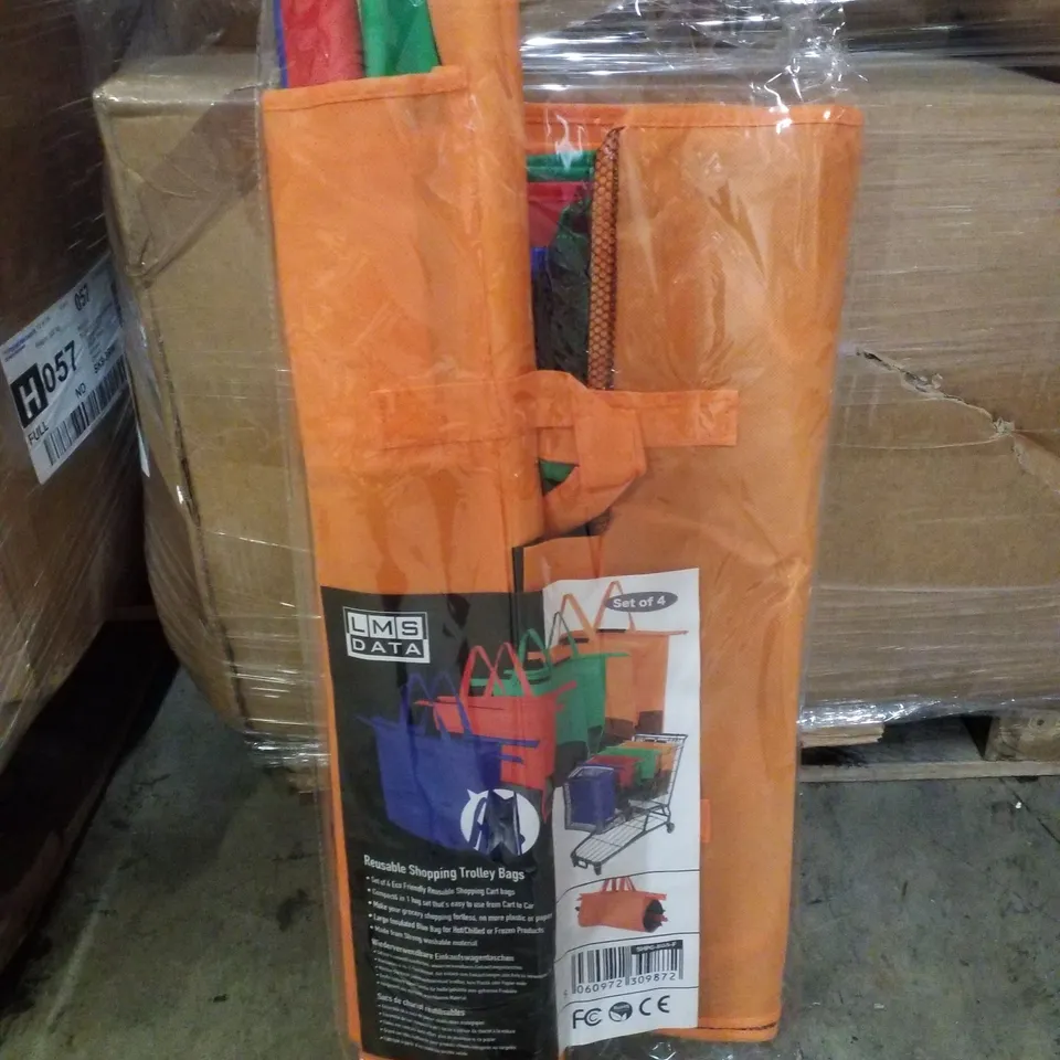 PALLET CONTAINING APPROXIMATELY 12 BOXES OF 20 REUSABLE SHOPPING TROLLEY BAGS PACKS