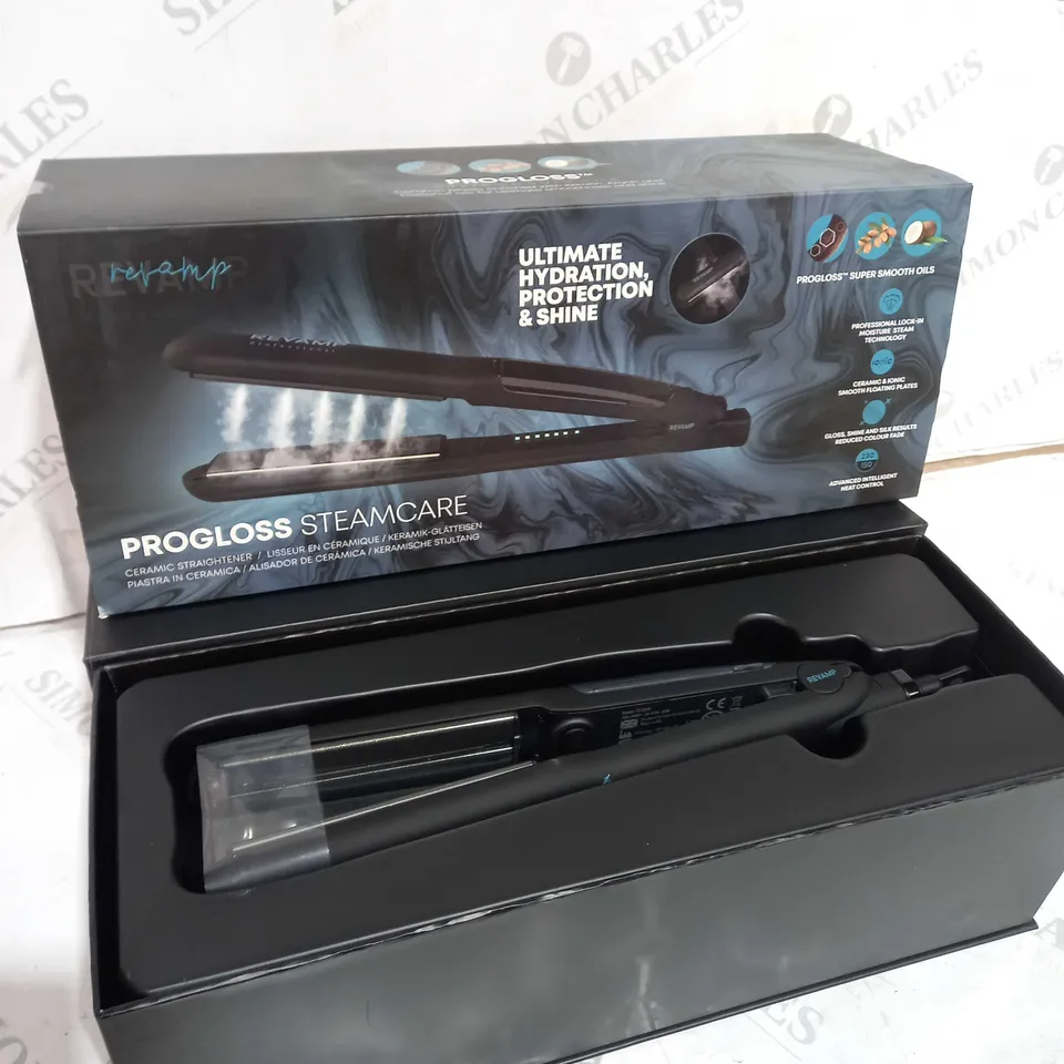 BOXED REVAMP PROGLOSS STEAMCARE CERAMIC HAIR STRAIGHTENER