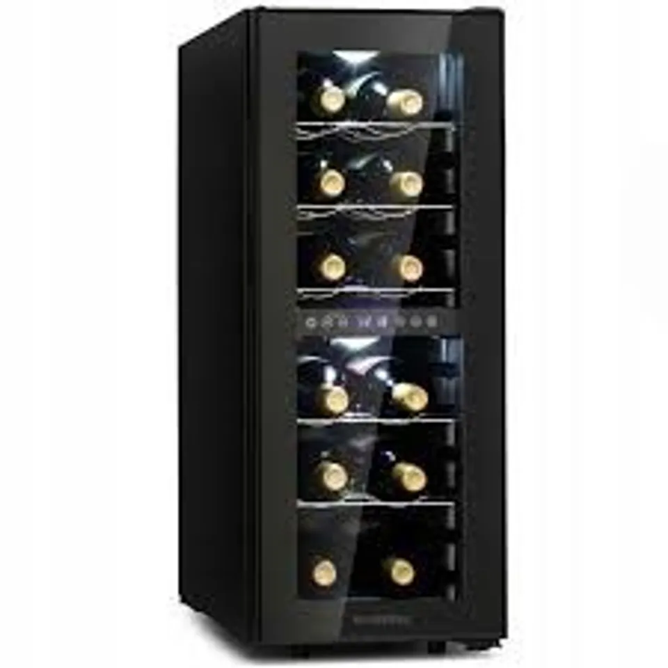 KLARSTEIN SHIRAZ 28.5CM 12 BOTTLES DUAL ZONE WINE FRIDGE BLACK BOXED