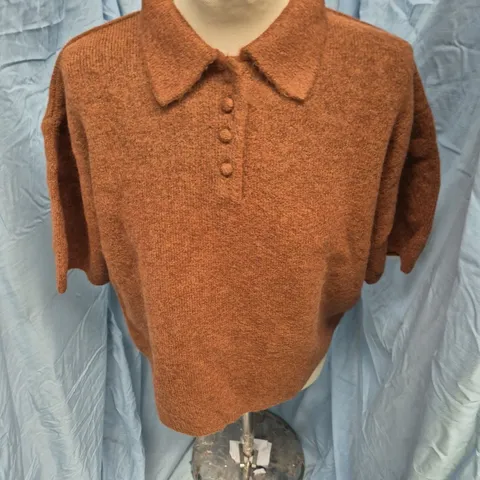 F&F BROWN POLO COLLAR KNIT SWEATER – UK SIZE L