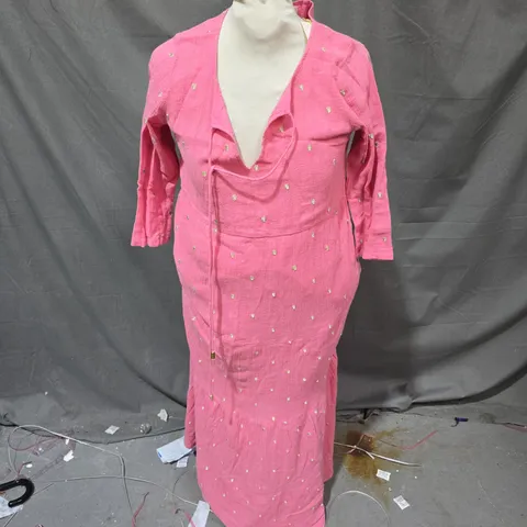 ASPIGA PINK CRYSTAL-EMBROIDERED ORGANIC COTTON MIDI DRESS - XS