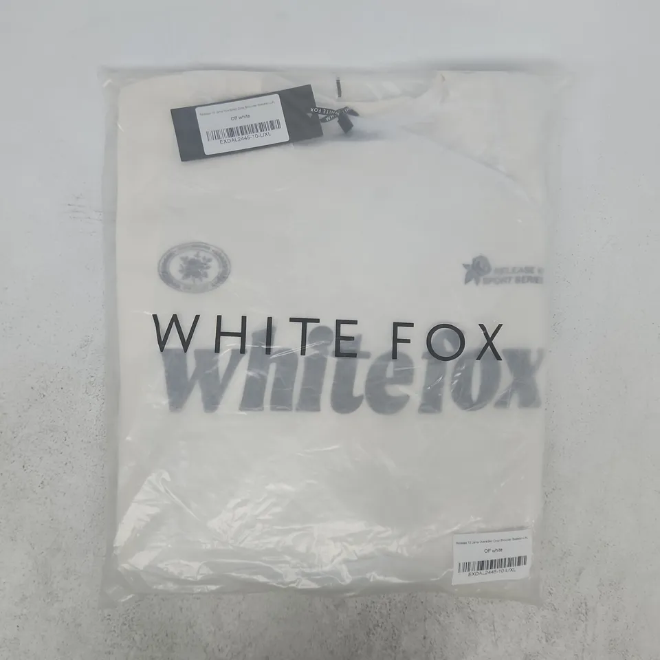 BAGGED WHITE FOX RELEASE 15 JANIE OVERSIZED DROP SHOULDER SWEATER IN OFF WHITE SIZE L/XL