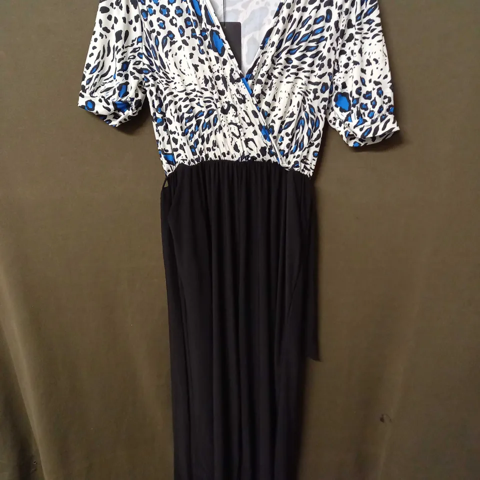 JESSICA JOY LONDON ANIMAL PRINT JUMPSUIT IN WHITE/BLACK - SIZE 14