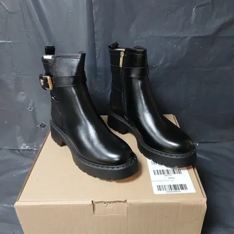 RIVER ISLAND CHUNKY BUCKLED ANKLE BOOT - BLACK - SIZE 5