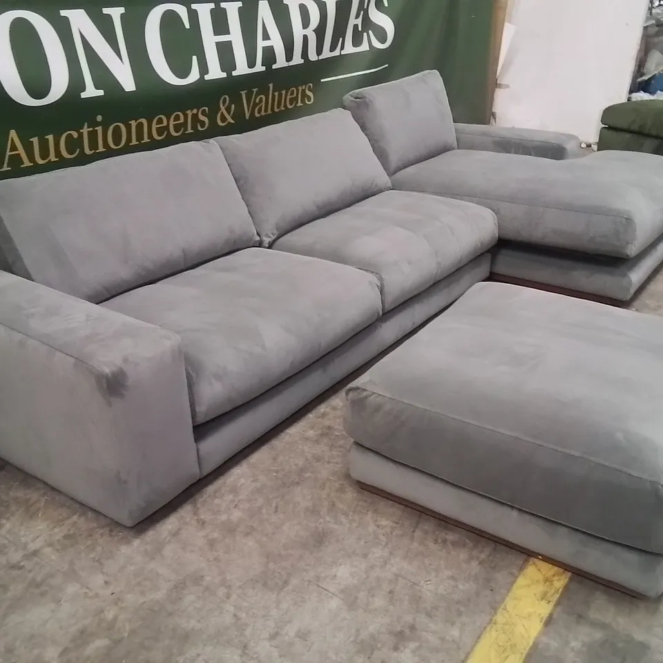 QUALITY DESIGNER EX SHOWROOM VELVET CORNER CHAISE SOFA WITH FOOTSTOOL 