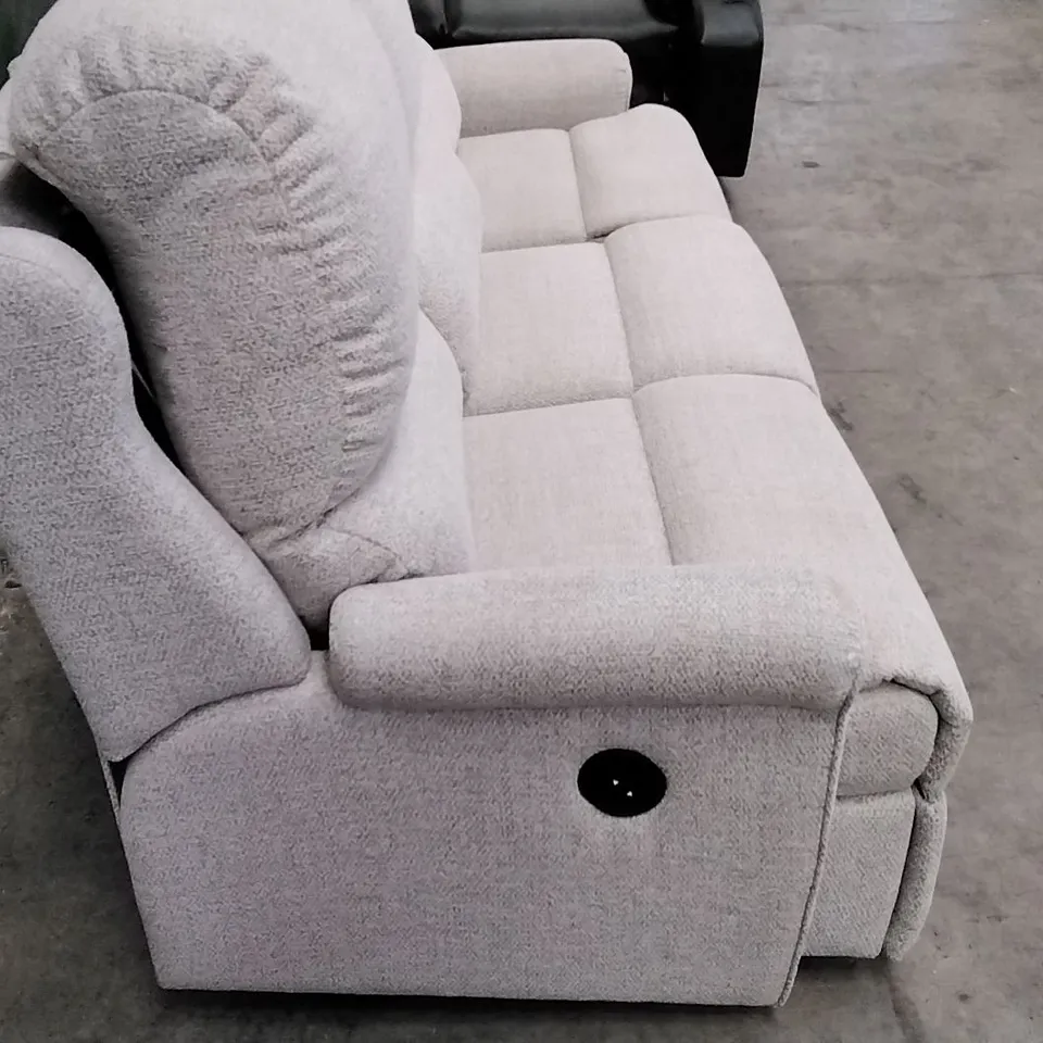 QUALITY BRITISH DESIGNER G PLAN MANUFACTURED NEWMARKET 3 SEATER ELECTRIC RECLINER- SPECKLE FAWN FABRIC 