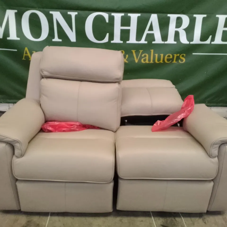 QUALITY DESIGNER G-PLAN ELLIS SMALL ELECTRIC RECLINER DBL SOFA - HUSK ALABASTER LEATHER