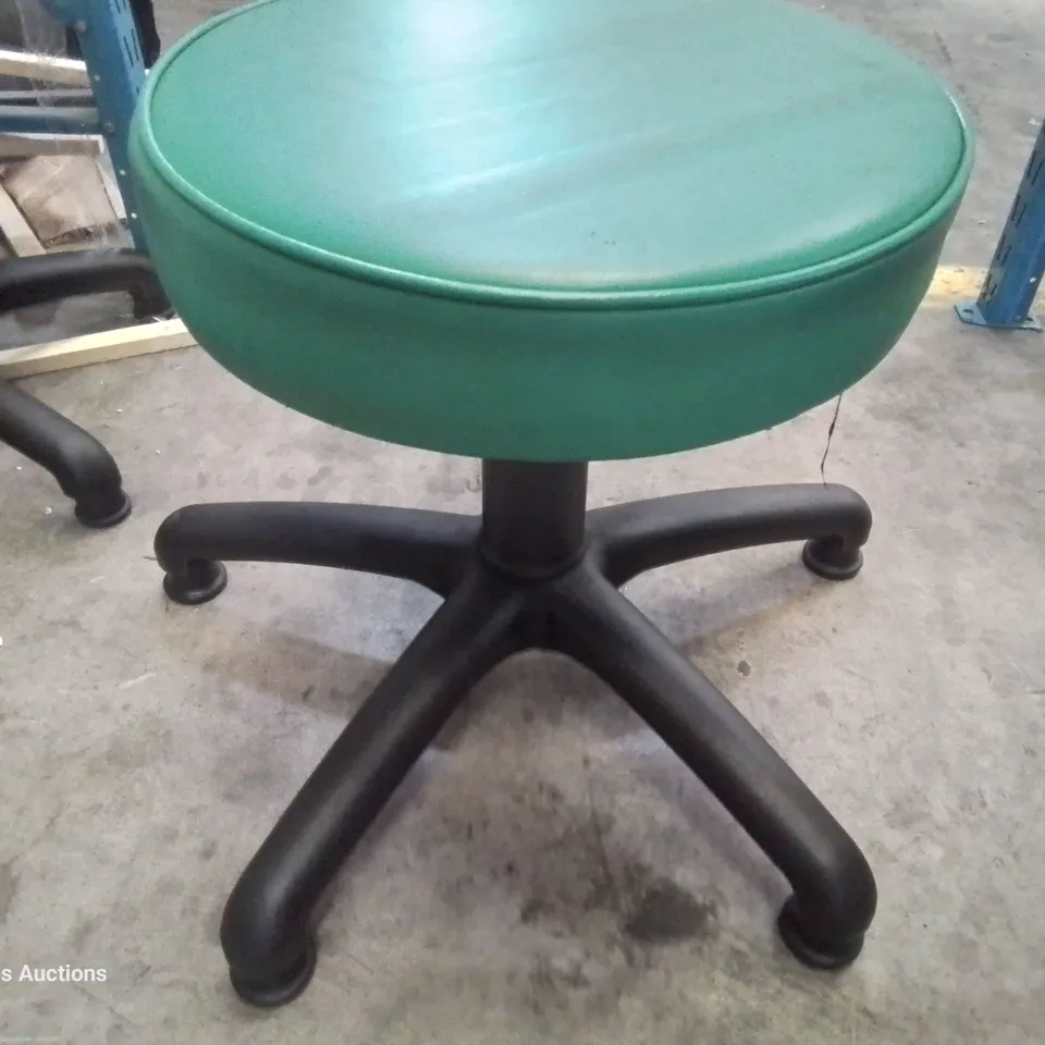 SIX HEIGHT ADJUSTABLE EXAMINATION STOOLS GREEN PU SEAT PADS
