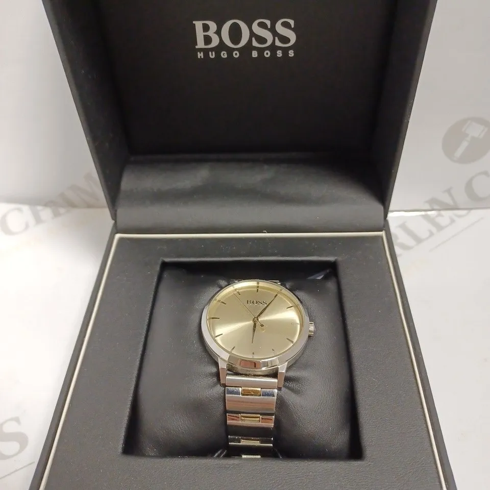 HUGO BOSS SILVER WATCH WITH GOLD EFFECT FACE AND BRACELET STRAP