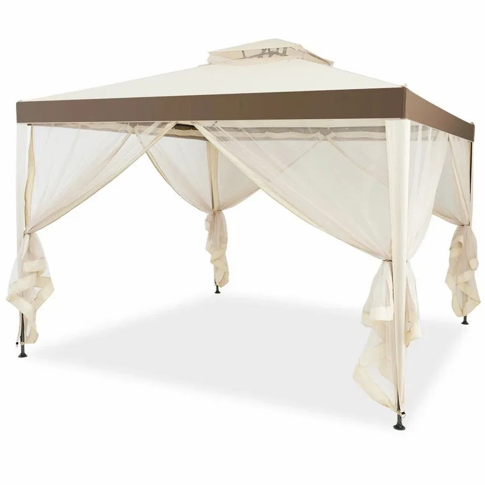 BOXED COSTWAY CANOPY GAZEBO TENT SHELTER GARDEN LAWN PATIO WITH MOSQUITO NETTING - BEIGE 