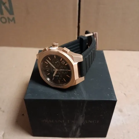 ARMANI EXCHANGE AX4190 SYNC ROSE GOLD-TONE CASE WITH BLACK SILICONE STRAP WATCH 