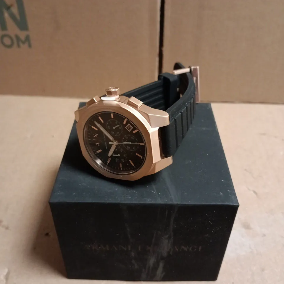 ARMANI EXCHANGE AX4190 SYNC ROSE GOLD-TONE CASE WITH BLACK SILICONE STRAP WATCH