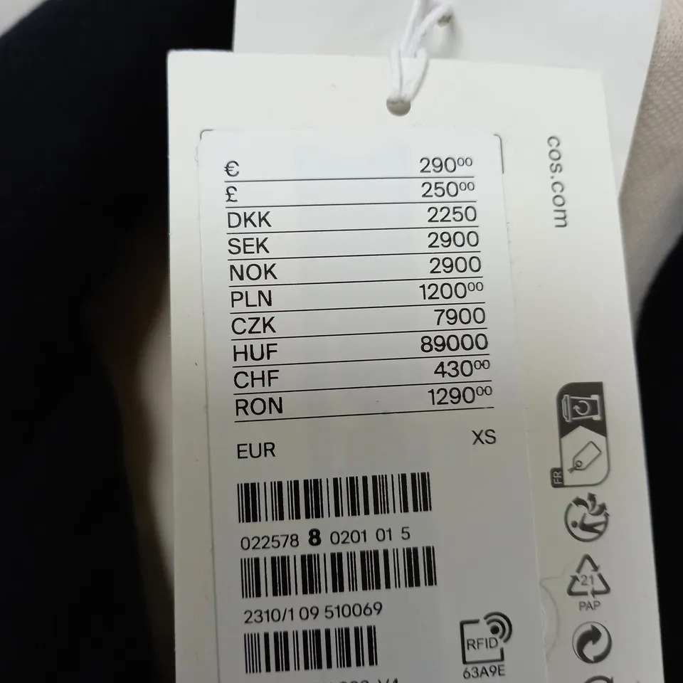 COS BLACK BUTTON FRONT COAT - EUR XS