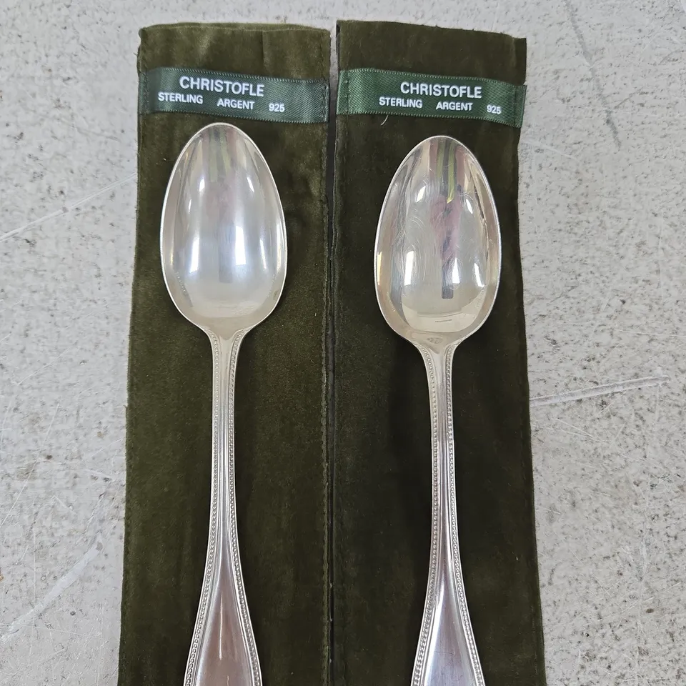 PAIR OF CHRISTOFLE STERLING ARGENT 925 DESSERT SPOONS 
