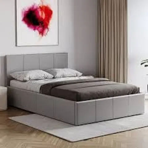 BOXED LISBON SMALL DOUBLE OTTOMAN FAUX LEATHER BED - GREY (3 BOXES)