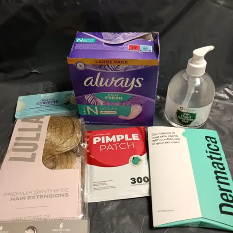 APPROXIMATELY 10 ASSORTED HEALTH & BEAUTY PRODUCTS TO INCLUDE PIMPLE PATCHES, HAND SANITIZER, ALWAYS PADS ETC