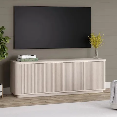 BOXED WEYBOSSETT RECTANGULAR TV STAND FOR TV'S UP TO 75" IN ALDER WHITE