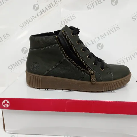 RIEKER HIGH TOP CUFFED TRAINER - KHAKI SIZE 6 1/2 - BOXED