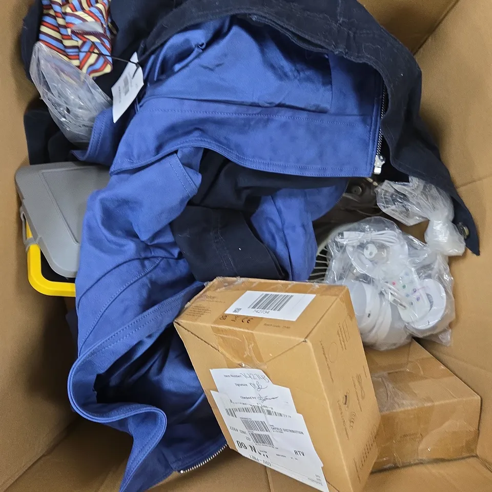 APPROXIMATELY 10 ASSORTED HOUSEHOLD PRODUCTS TO INCLUDE DESK FAN, LED BULBS, CLOTHING ETC