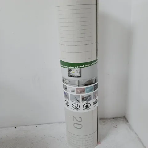 BOX CONTAINING APPROXIMATELY 7 ROLLS OF SELF ADHESIVE COILED WALL STICKERS. SOME NEW SOME ALREADY USED.