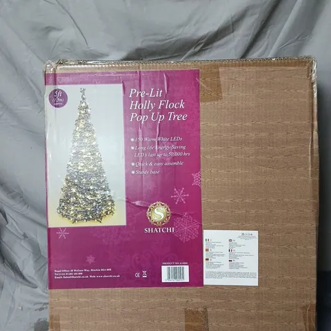 PRE LIT 5FT HOLLY FLOCK POP UP TREE BOXED