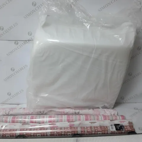 APPROXIMATELY 10 ASSORTED HOUSEHOLD PRODUCTS TO INCLUDE LARGE WEDGE PILLOW, POLLEN FILTER, WRAPPING PAPER ETC