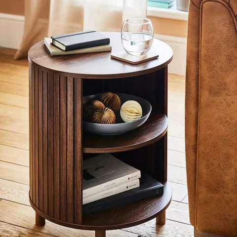 BOXED TATE ROUND OPEN SIDE TABLE - WALNUT