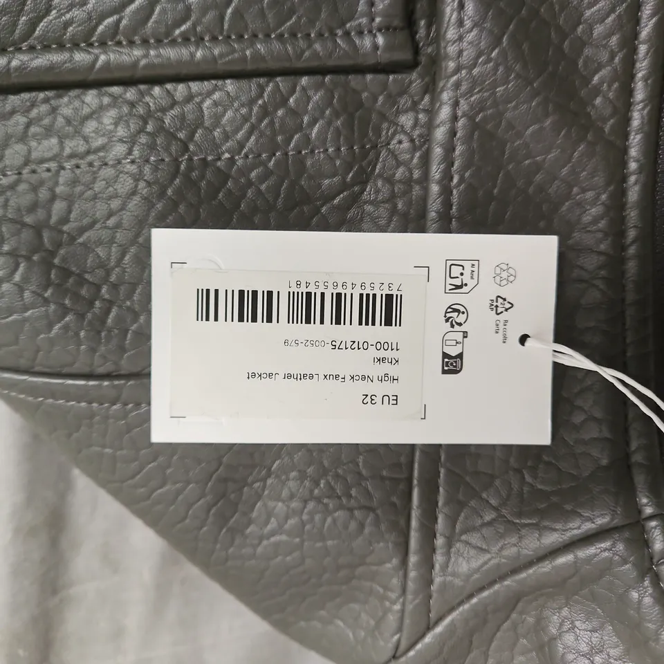 GREY HIGH-NECK FAUX LEATHER JACKET, WOMEN'S – UK4 (EU 32)