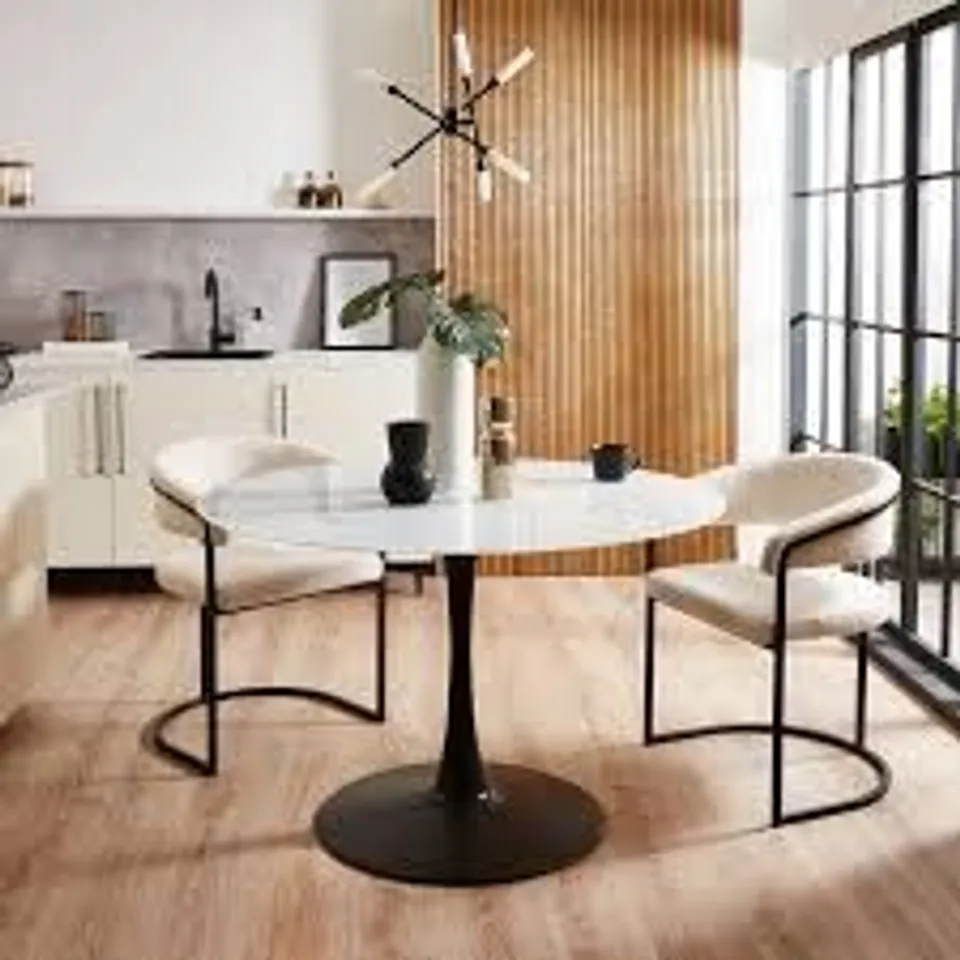 BOXED ADDISON 4 SEATER ROUND TULIP DINING TABLE, WHITE (1 BOX)