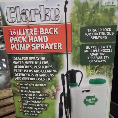 BOXED CLARKE 16LITRE BACK PACK HAND PUMP SPRAYER