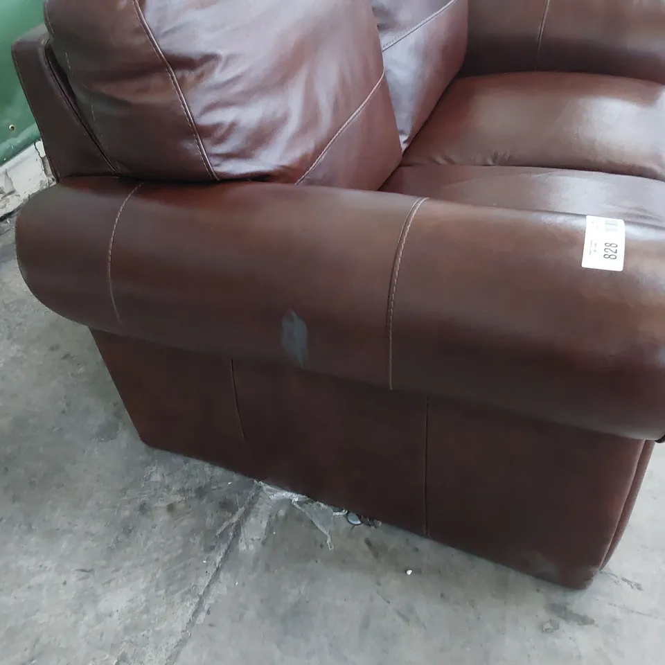 DESIGNER TWO SEATER SCROLL ARM SOFA CHESTNUT LEATHER 