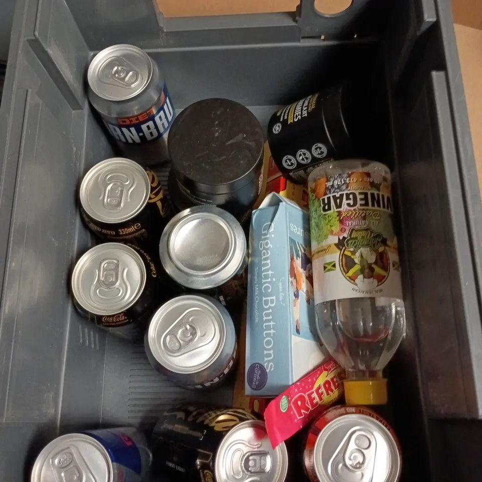 APPROXIMATELY 12 ASSORTED FOOD AND DRINKS ITEMS TO INCLUDE - DIET IRN-BRU, RED BULL ORIGINAL, ZERO CAFFEINE COCA-COLA ETC 