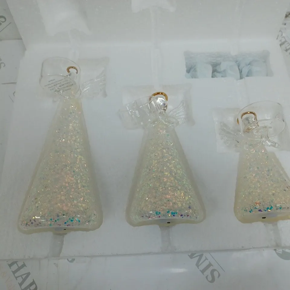 HOME REFLECTIONS SET OF 3 PRE-LIT GLASS ANGEL CANDLE HOLDERS