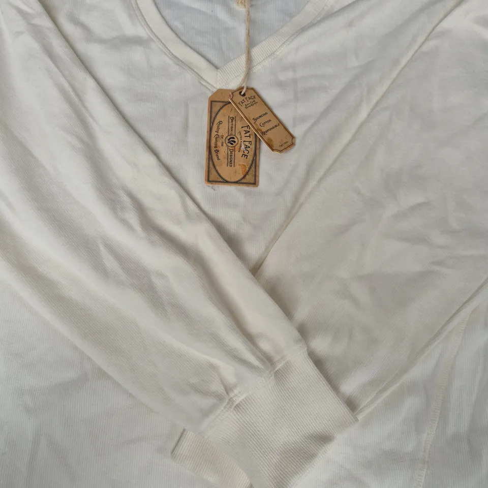 FAT FACE VIENNA V-NECK LONG SLEEVE SWEATSHIRT IN IVORY SIZE UK 12