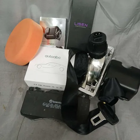 APPROXIMATELY 10 ASSORTED VEHICLE PARTS & ACCESORIES TO INCLUDE BRAKE PADS, SEATBELT UNIT, SMART BOX, ETC