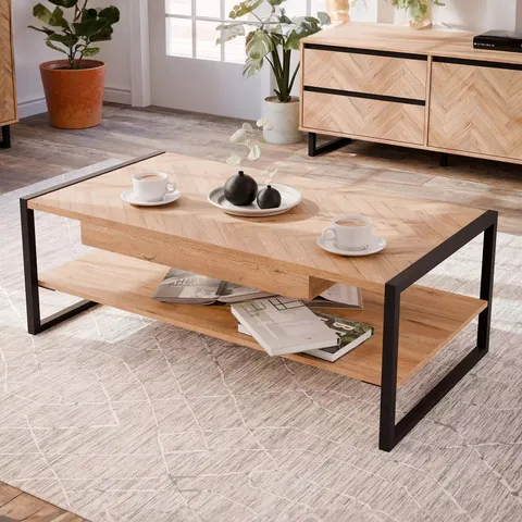 BOXED NIKOMEDES COFFEE TABLE IN DARK OAK - COLLECTION ONLY