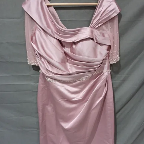 LOIS WILD RUCHED SEQUIN DETAIL MESH SLEEVE DRESS IN PINK - SIZE 20
