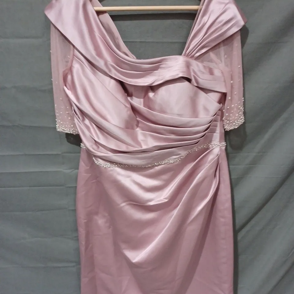 LOIS WILD RUCHED SEQUIN DETAIL MESH SLEEVE DRESS IN PINK - SIZE 20